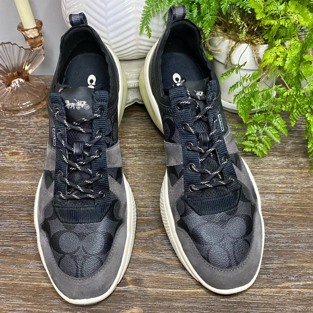 Coach Mens 12D Leather Citysole Runner Suede Designer Sneakers Shoes Black Gray - Picture 2 of 12